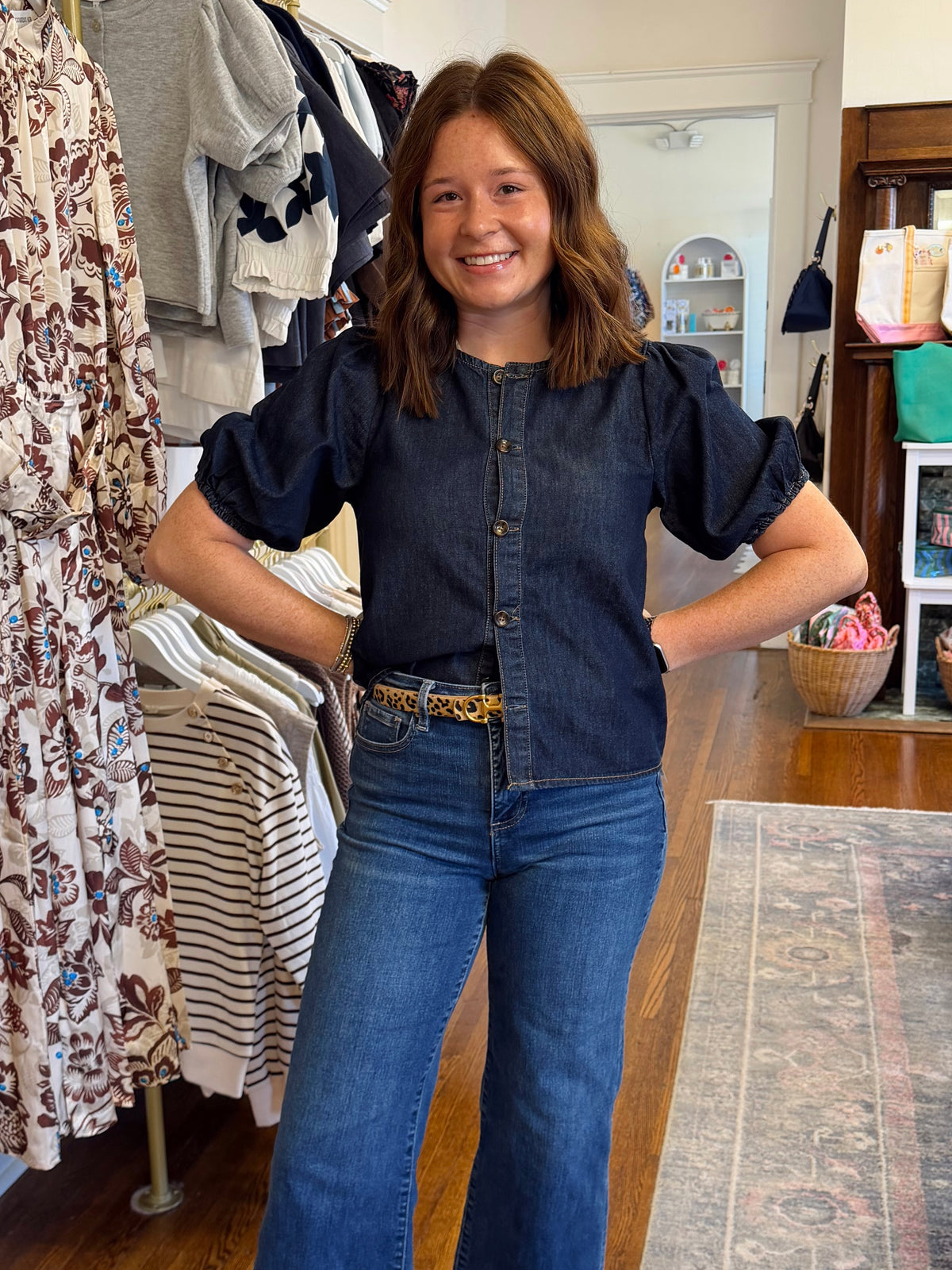 Joelle Denim Puff Sleeve Top