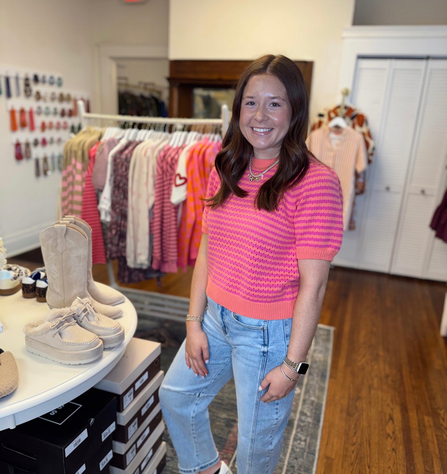 Cassie Coral Short Sleeve Sweater