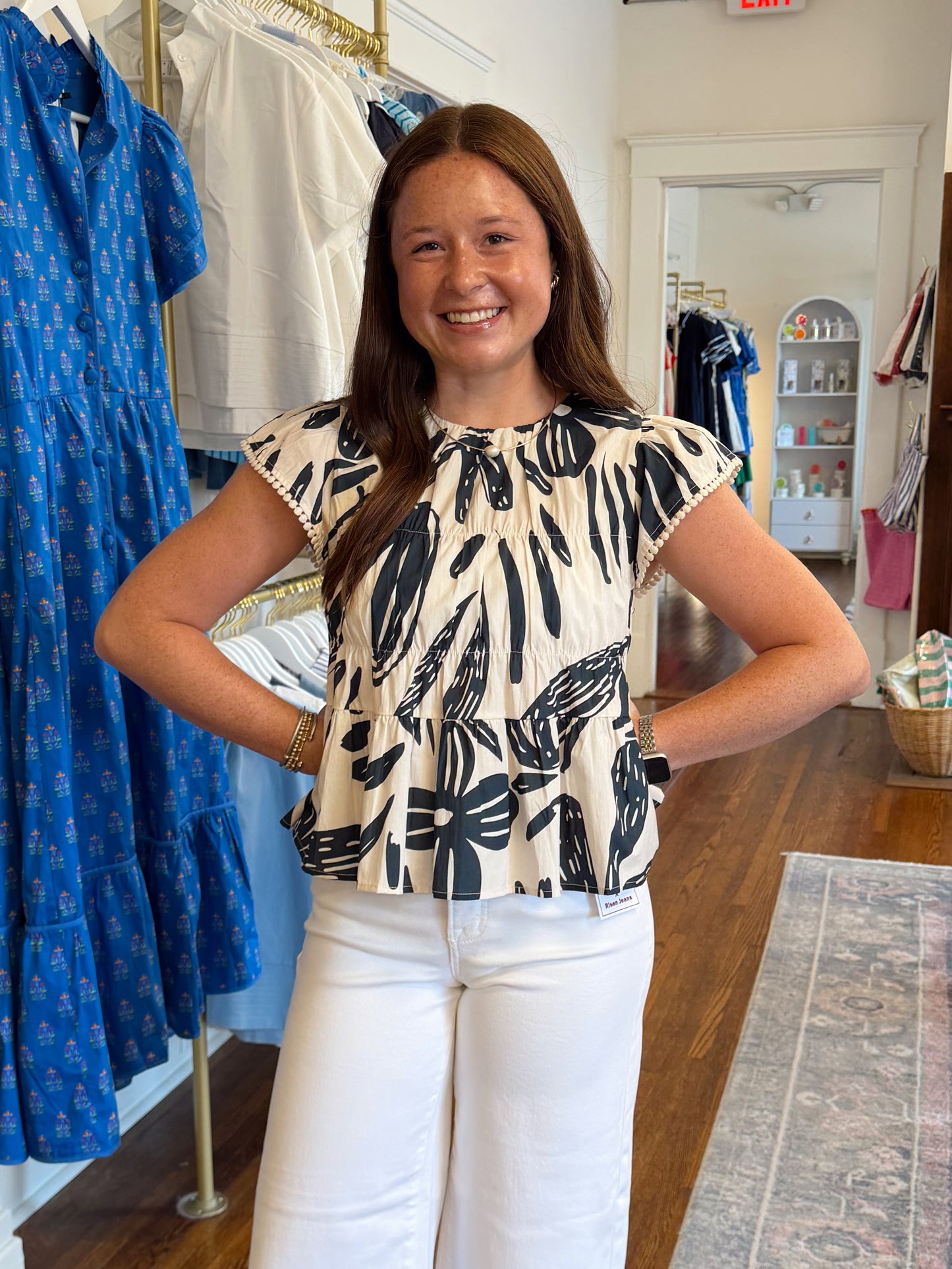 Lola Leaf Print Flutter Sleeve Top