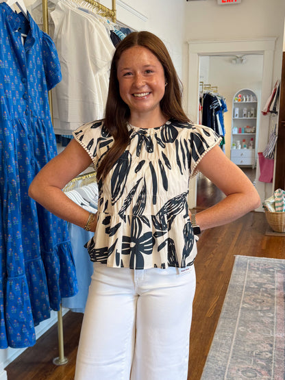 Lola Leaf Print Flutter Sleeve Top