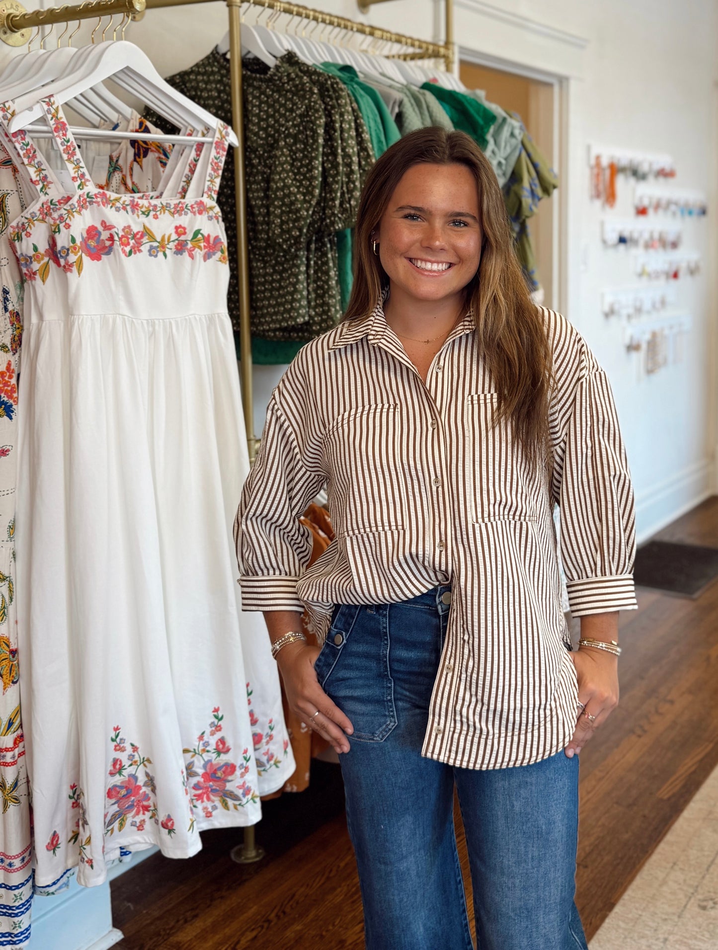 Ilana Brown Striped Button Down