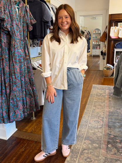 Side Stripe Light Wash Denim Pants