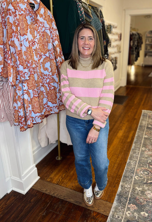 Pink & Taupe Stripe Sweater