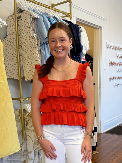 Shelby Red Ruffle Top