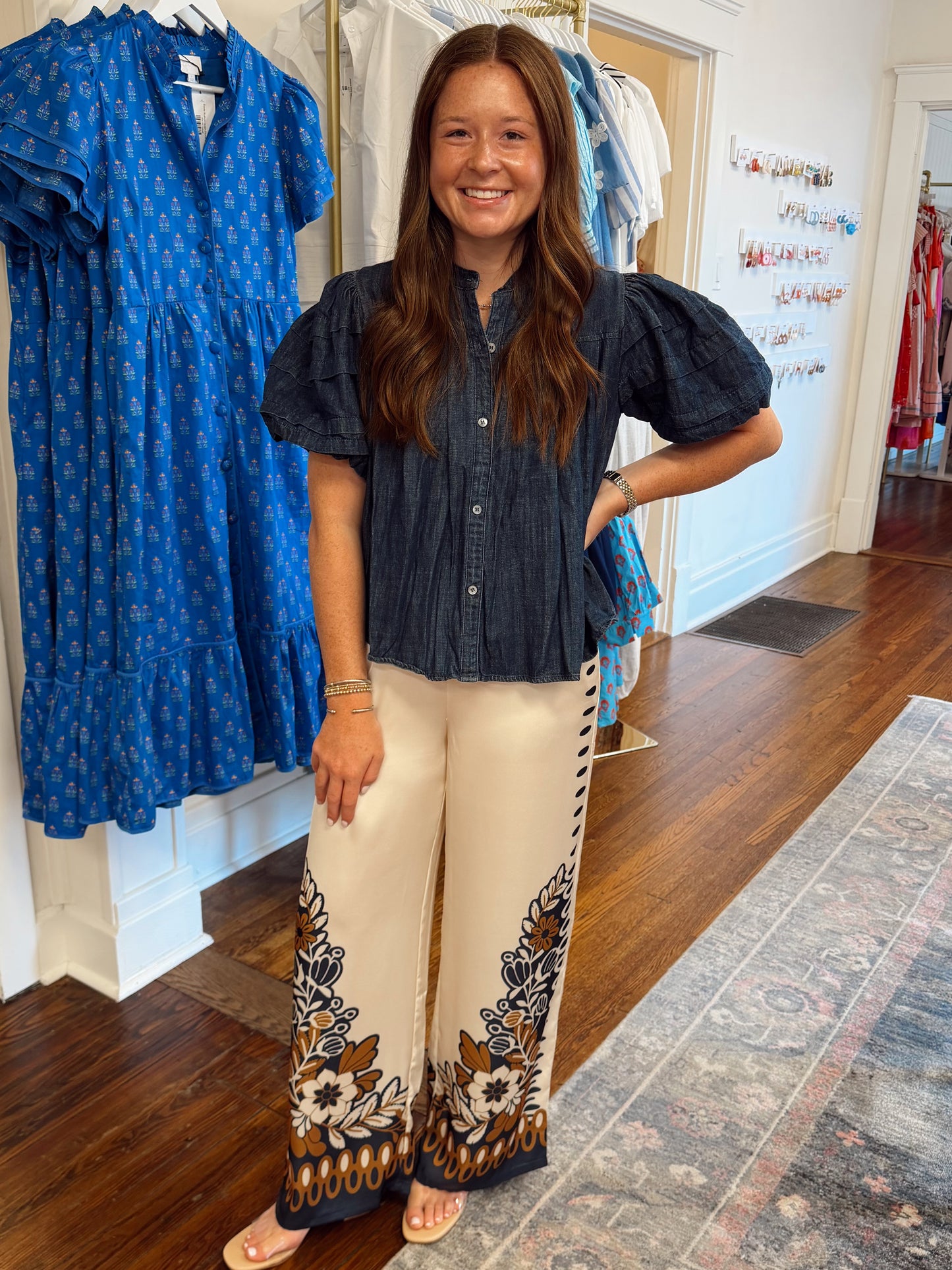 Brooke Yellow & Navy Satin Pants