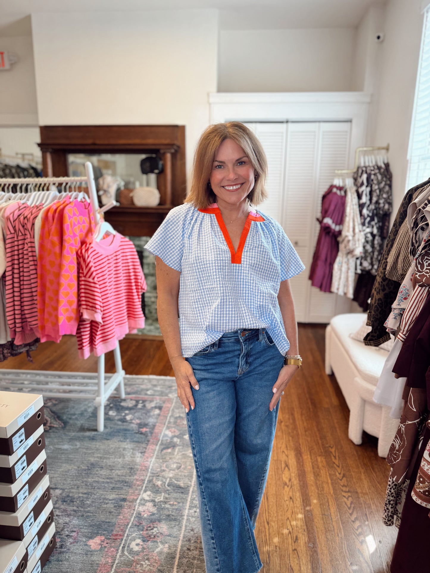 Hannah Baby Blue Gingham Top