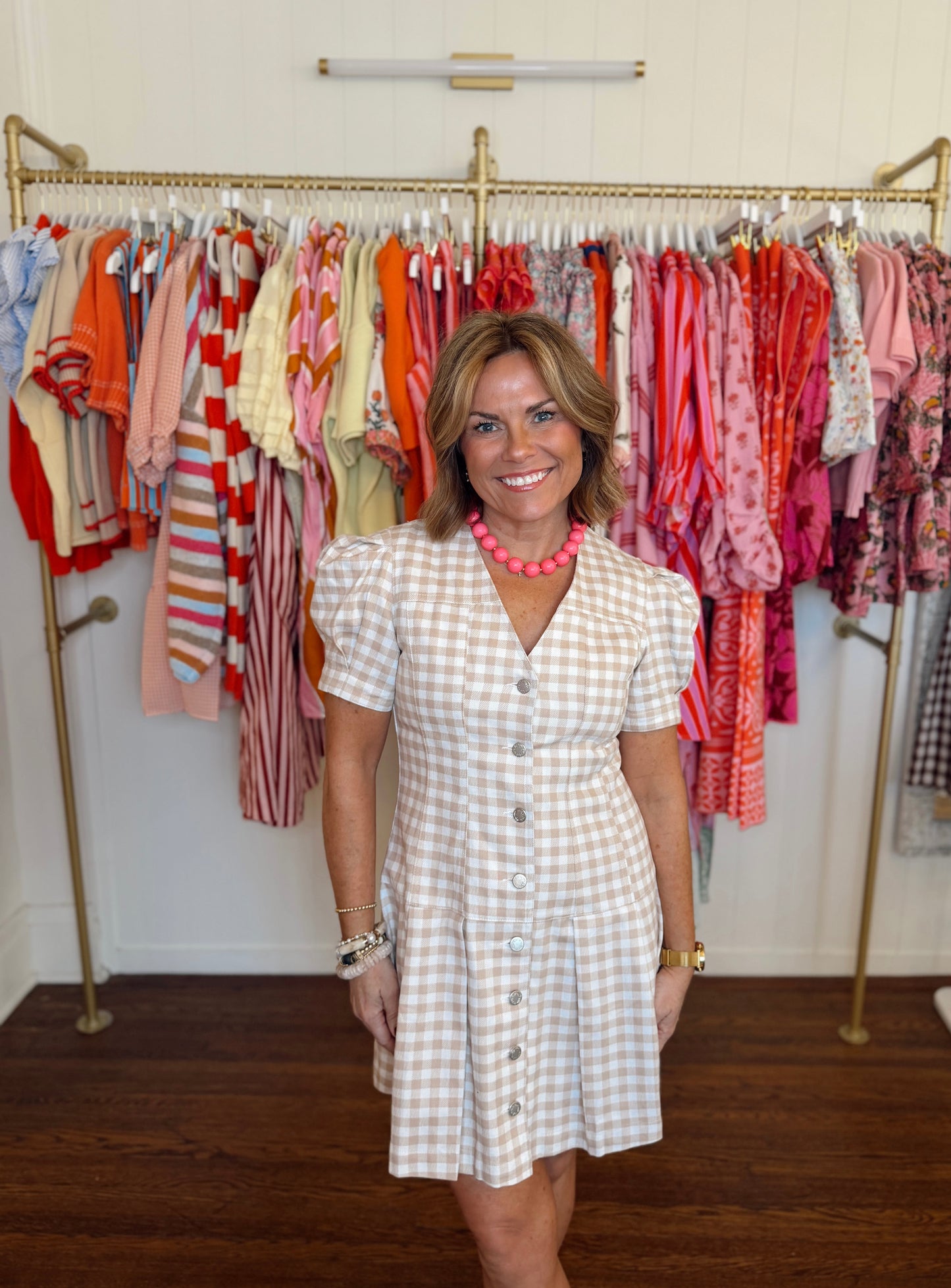 Serena Gingham Dress - Khaki