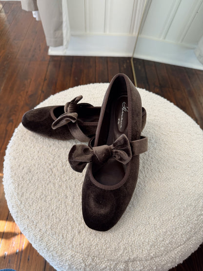 Brown Velvet Mary Jane Shoes