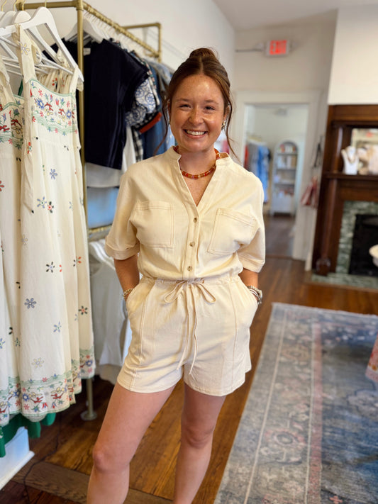 Harriet Cream Short Sleeve Romper