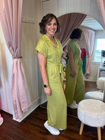 Chartreuse Belted Jumpsuit