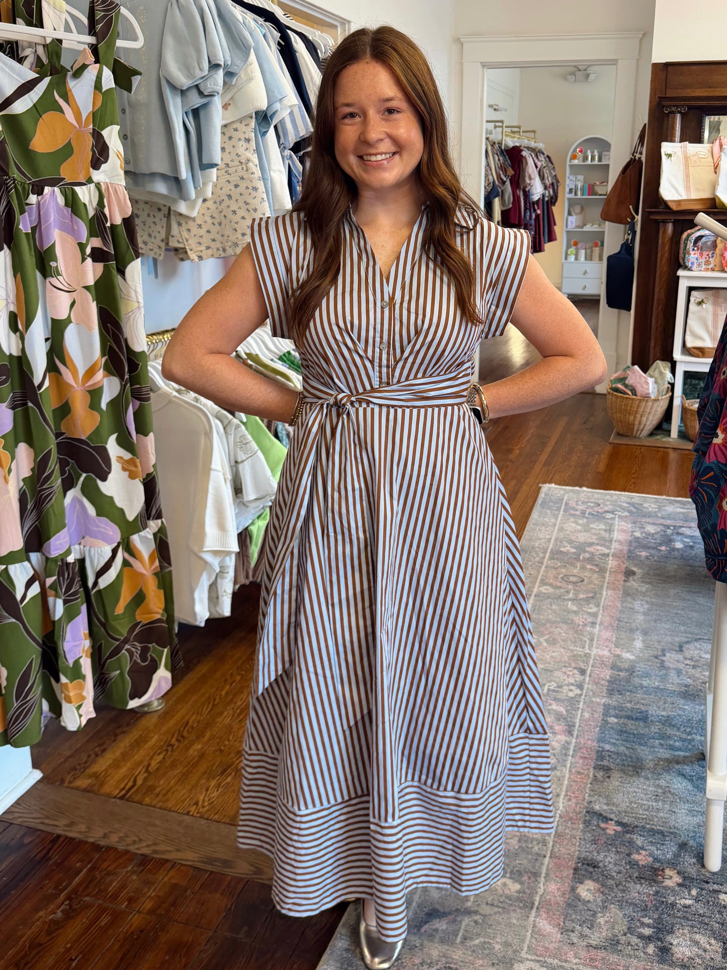 Ashleigh Stripe Maxi Dress - Blue/Brown