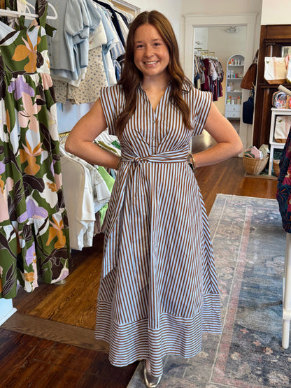 Ashleigh Stripe Maxi Dress - Blue/Brown