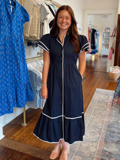 Davie Button Down Navy Dress