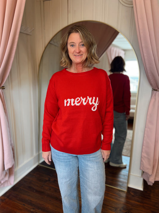 Ivory and Red Merry Sweater