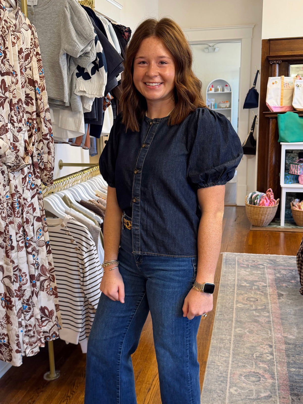 Joelle Denim Puff Sleeve Top