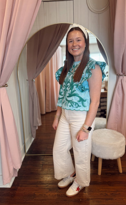 Sky Blue Embroidered Top
