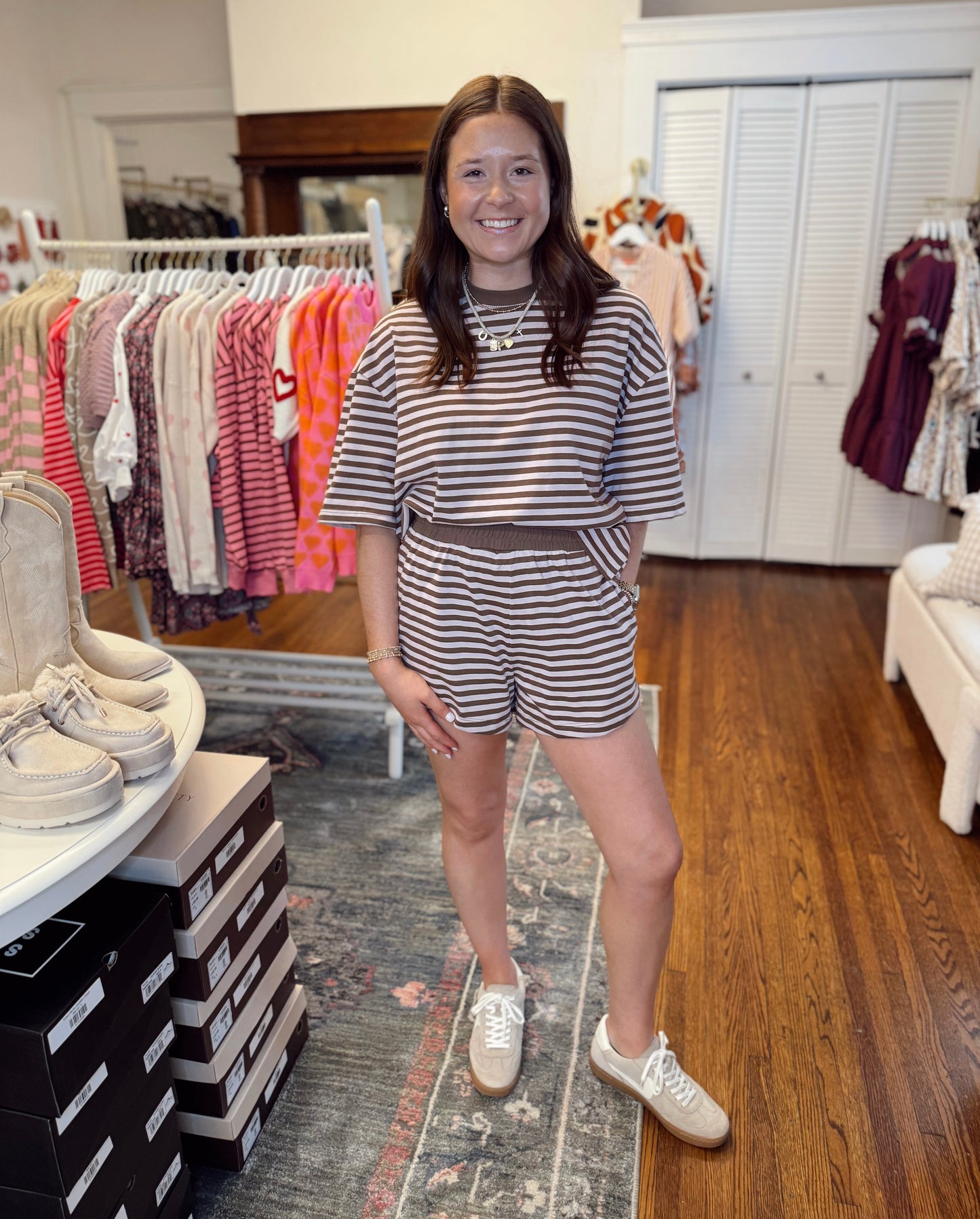 Lena Pink & Brown Stripe Top