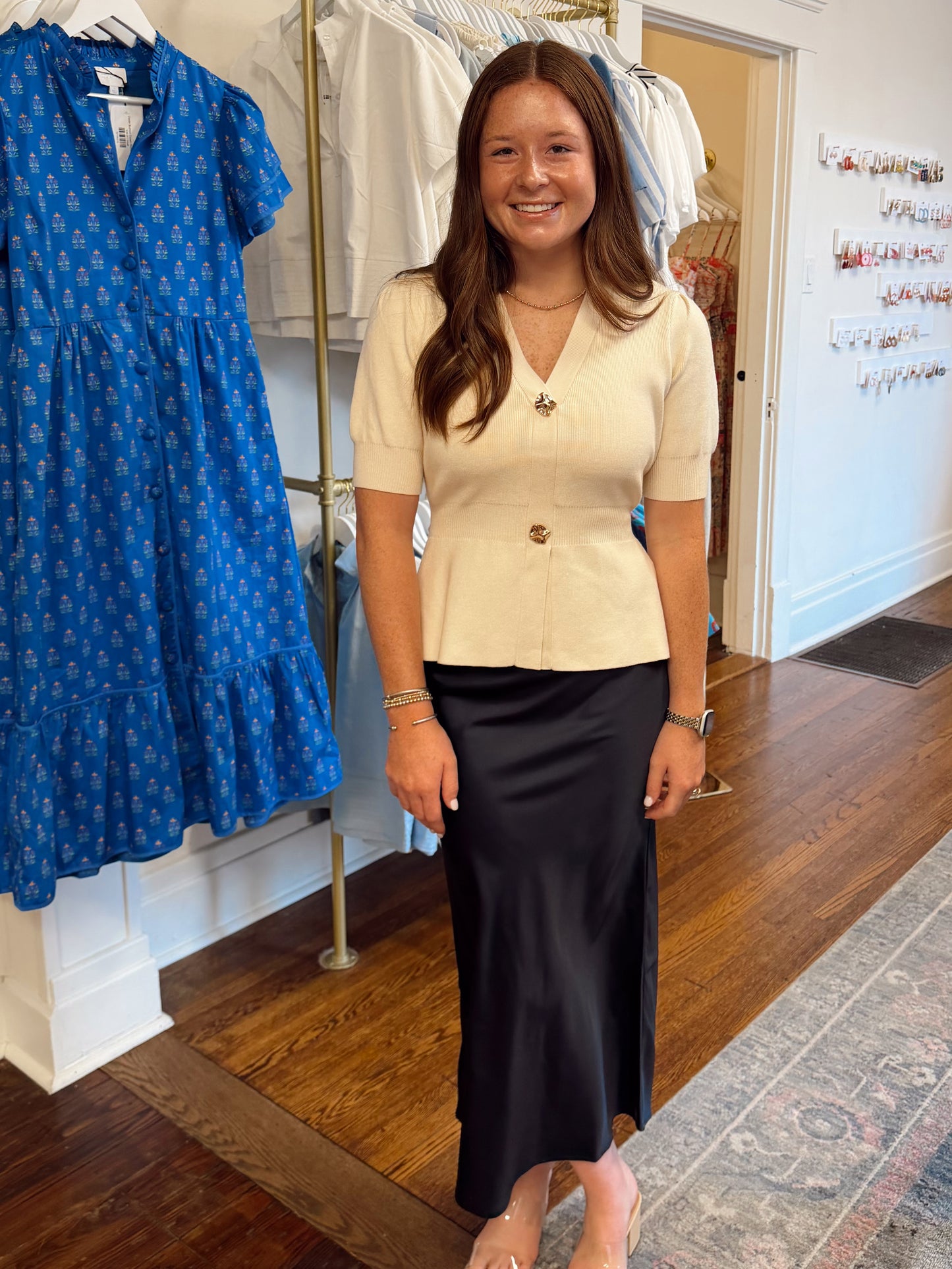 Midnight Blue Satin Maxi Skirt