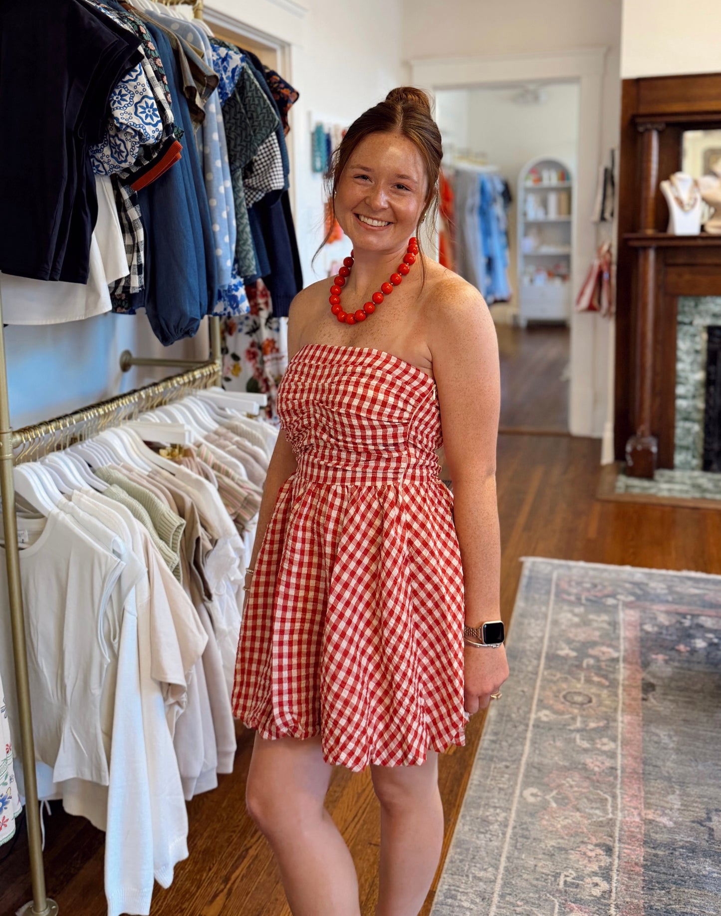 Rachelle Gingham Strapless Dress