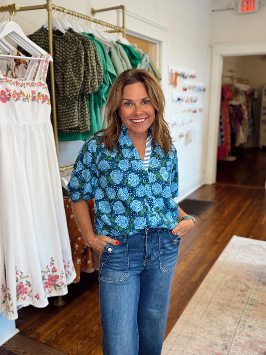 Hydrangea Puff Sleeve Top
