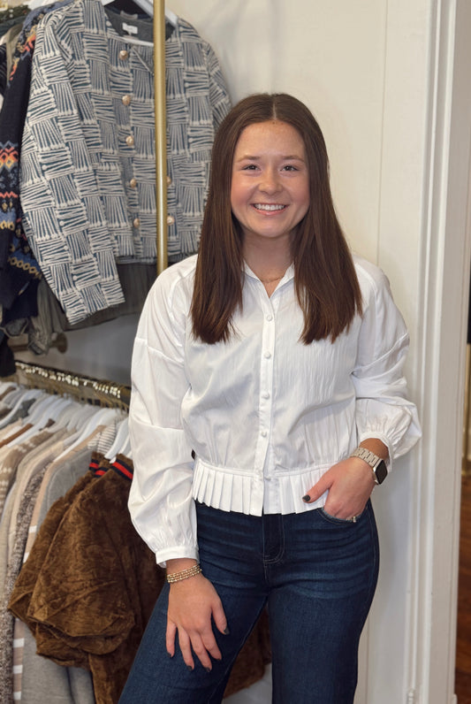 Coco Pleated Hem White Top