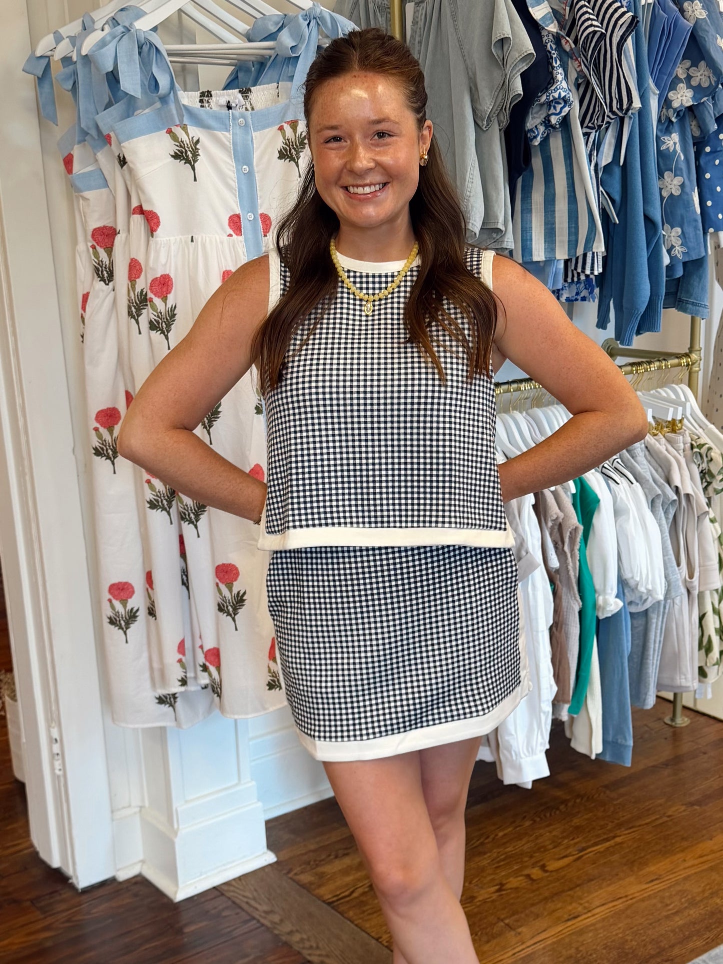 Classic Navy Gingham Sleeveless Top