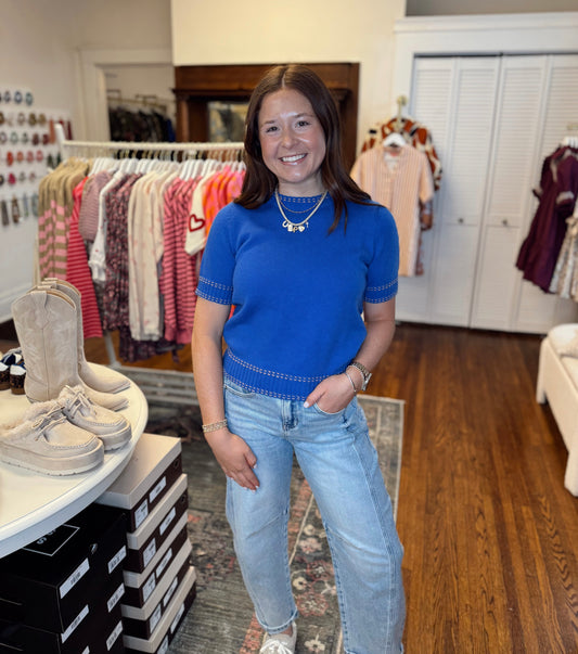 Cobalt Blue Short Sleeve Sweater