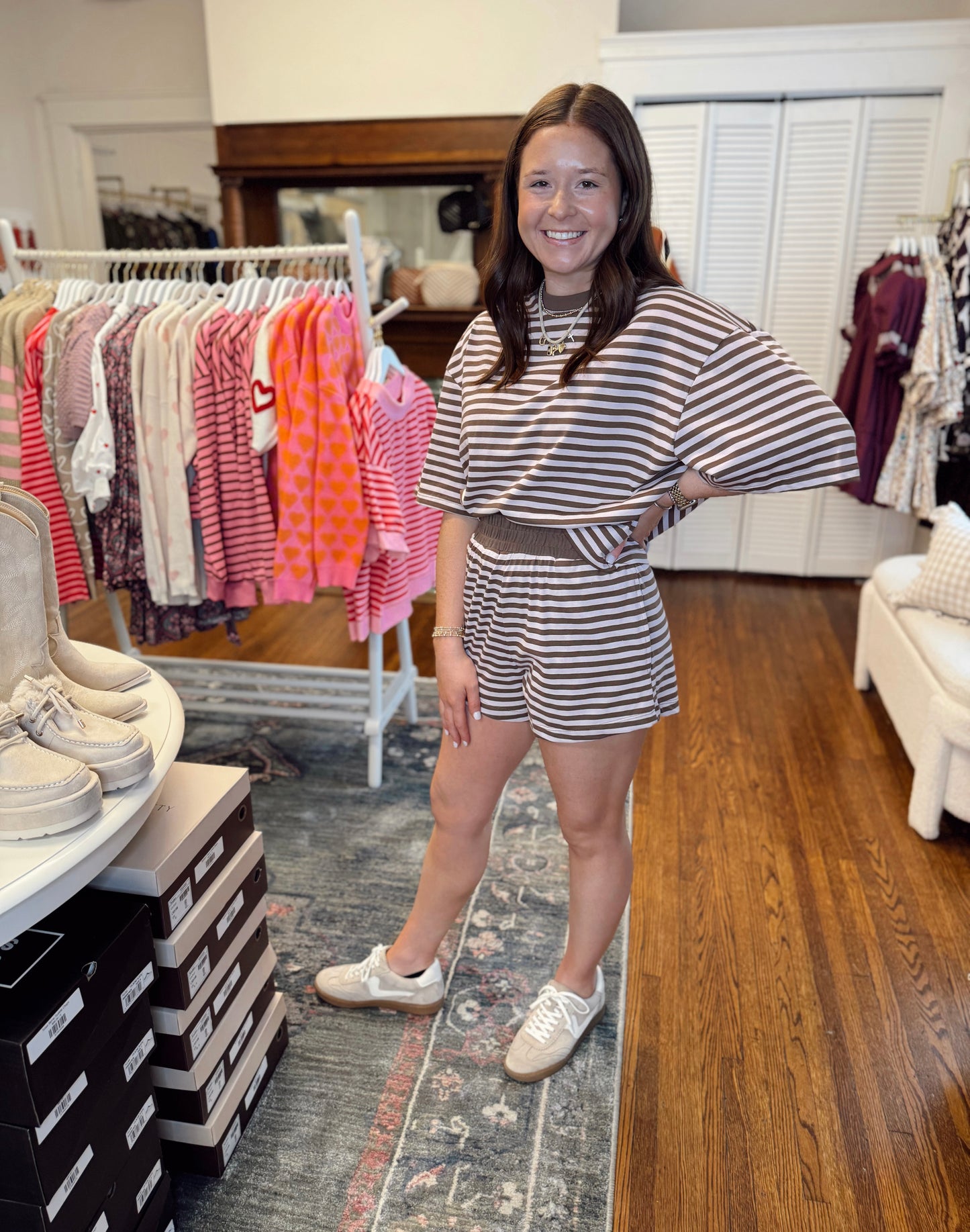 Lena Pink & Brown Stripe Top