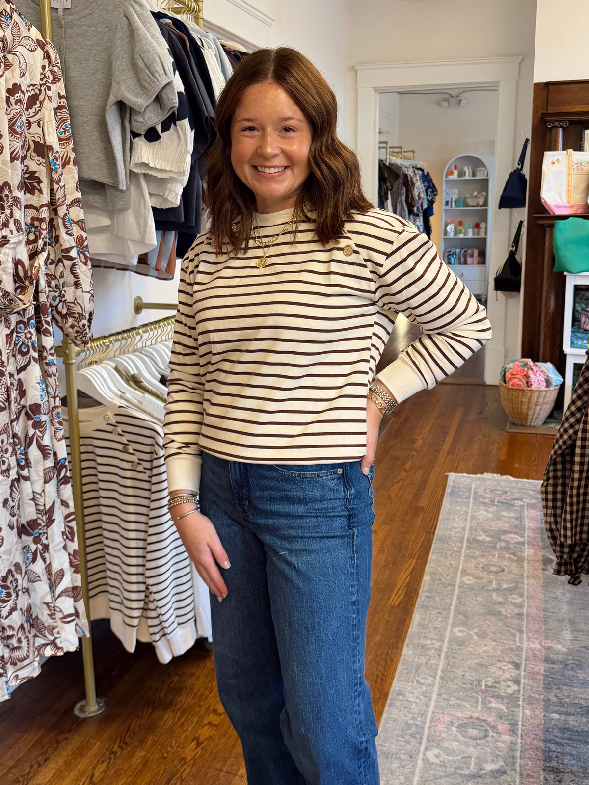 Heather Stripe Button Top
