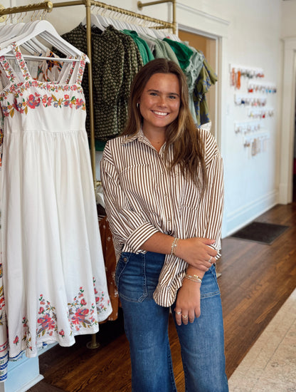 Ilana Brown Striped Button Down