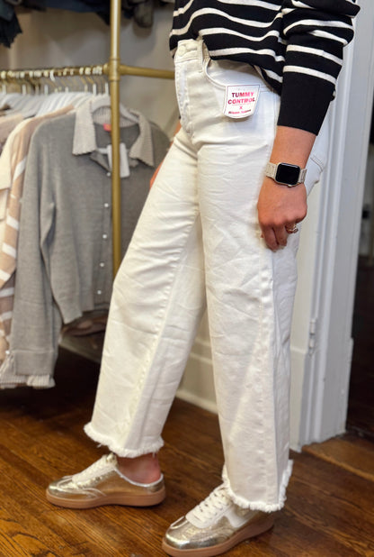 Tummy Control Cream High Rise Jeans