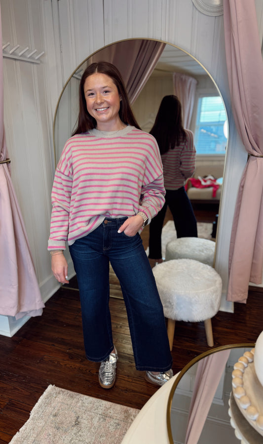 Pink Stone Striped Sweater