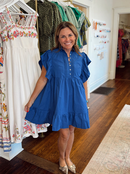 Teresa Flutter Sleeve Dress - Blue