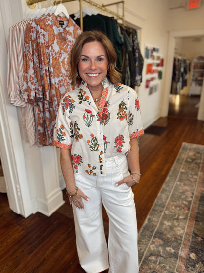 Venetian Floral Button Down Top