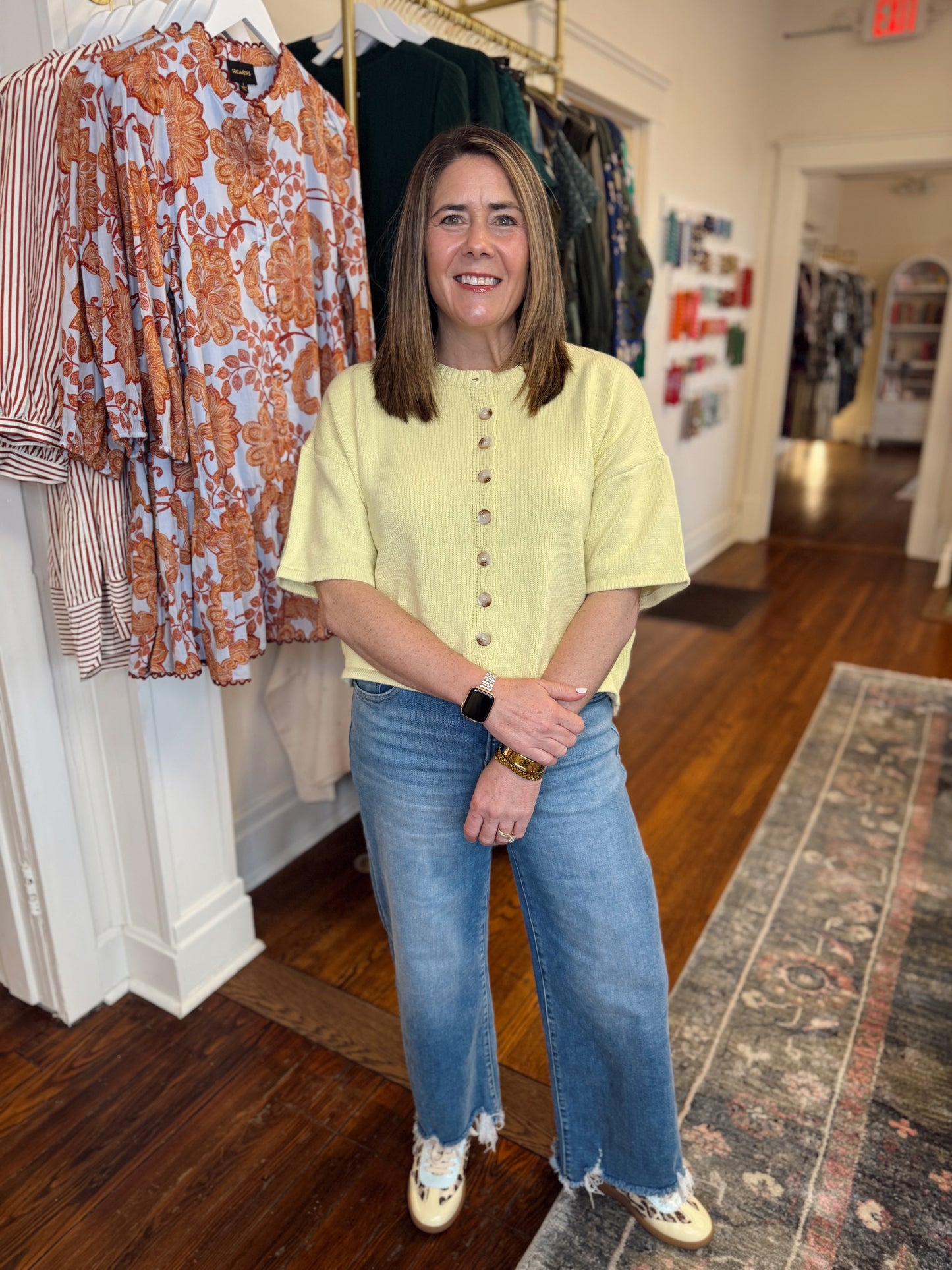 Ellison Short Sleeve Cardigan - Lemon Yellow