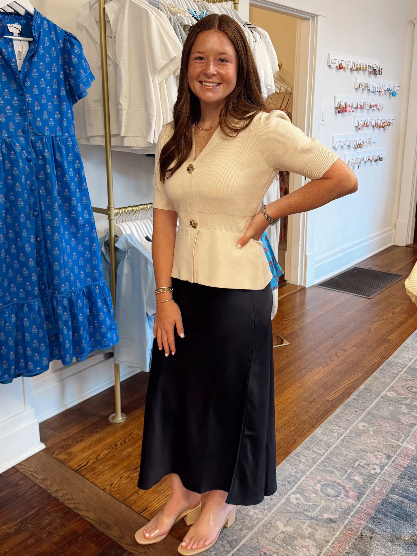 Midnight Blue Satin Maxi Skirt