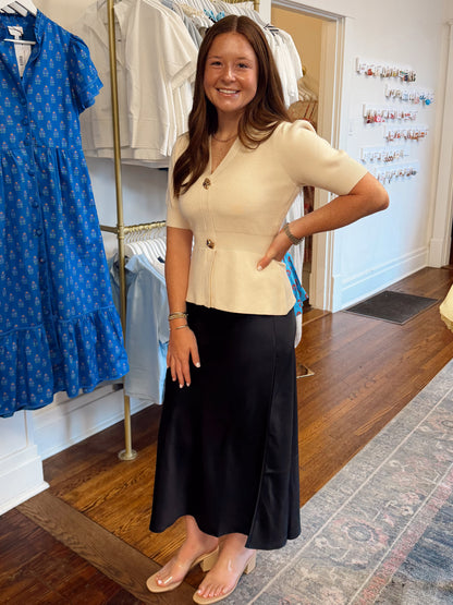 Midnight Blue Satin Maxi Skirt