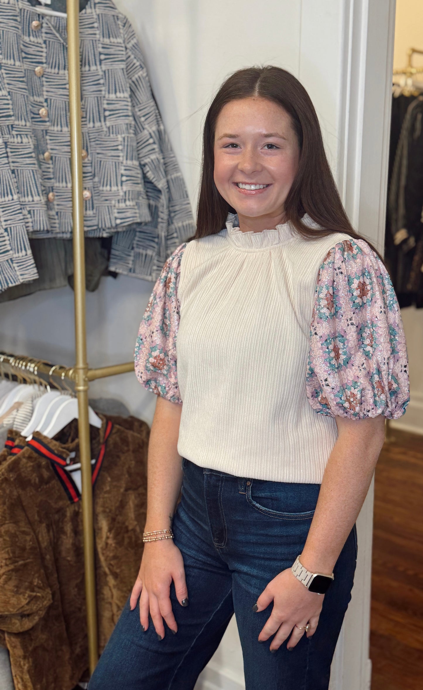 Carmine Corduroy Puff Sleeve Top