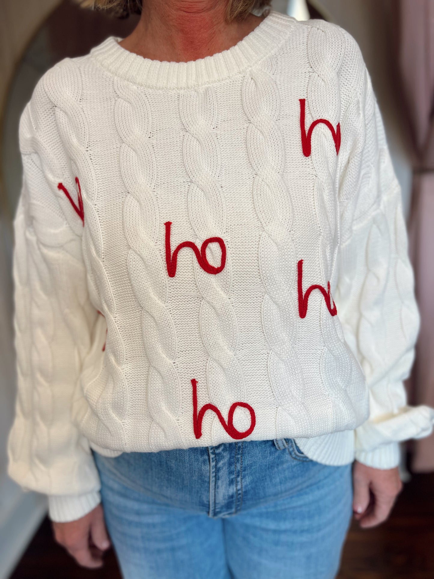 Ho Ho Ho Cable Knit Sweater