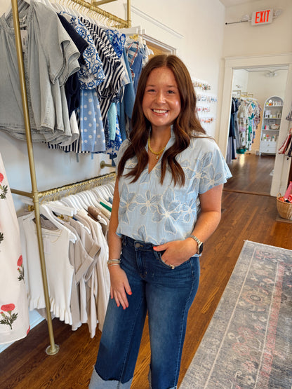 Piper Blue Embroidered Top