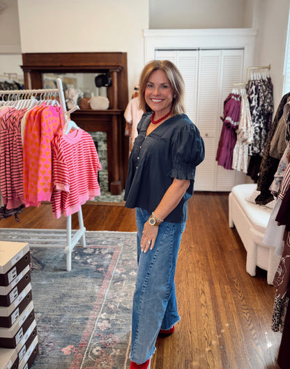 Aimee Navy Tucked Detail Top