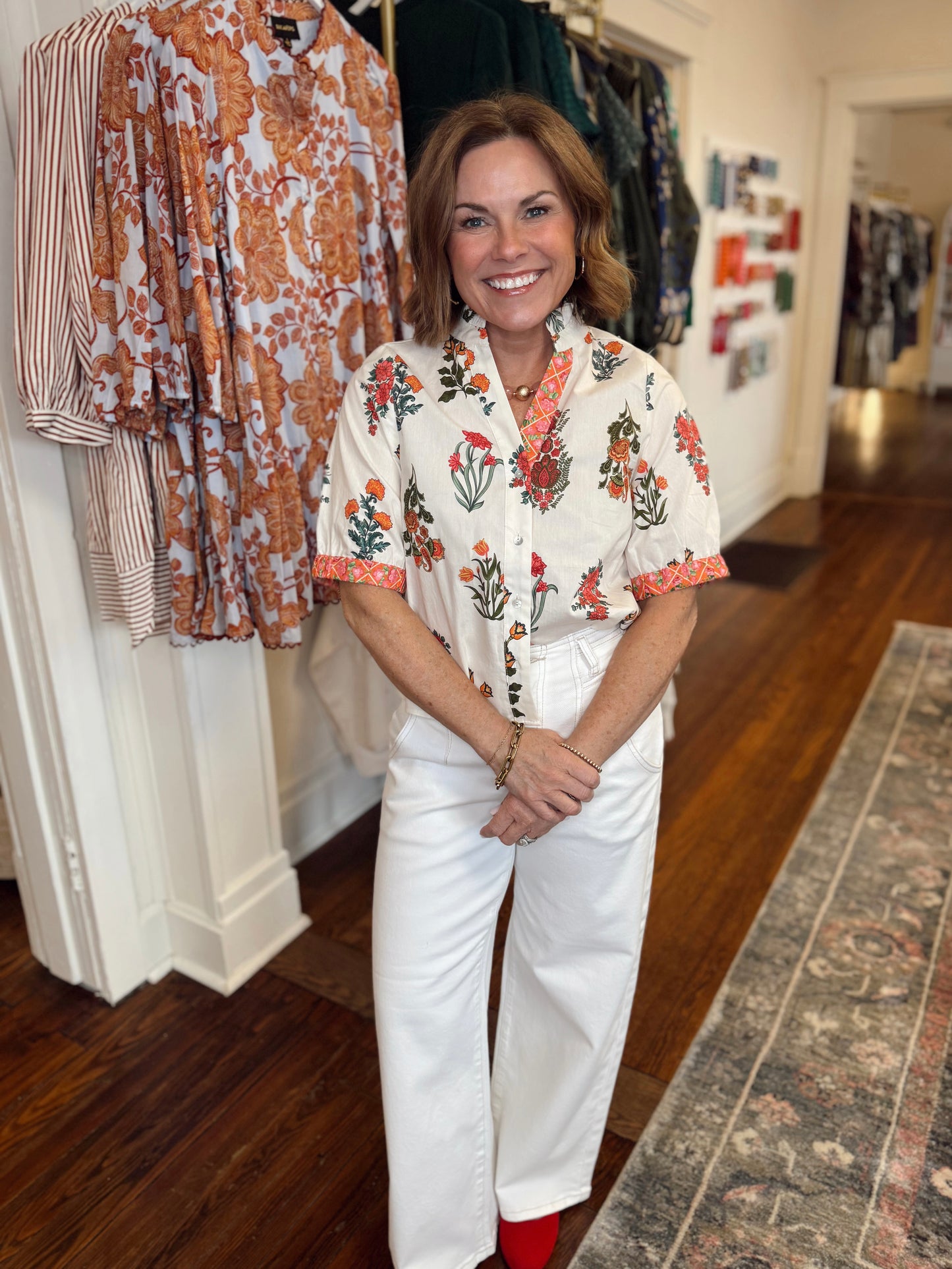 Venetian Floral Button Down Top