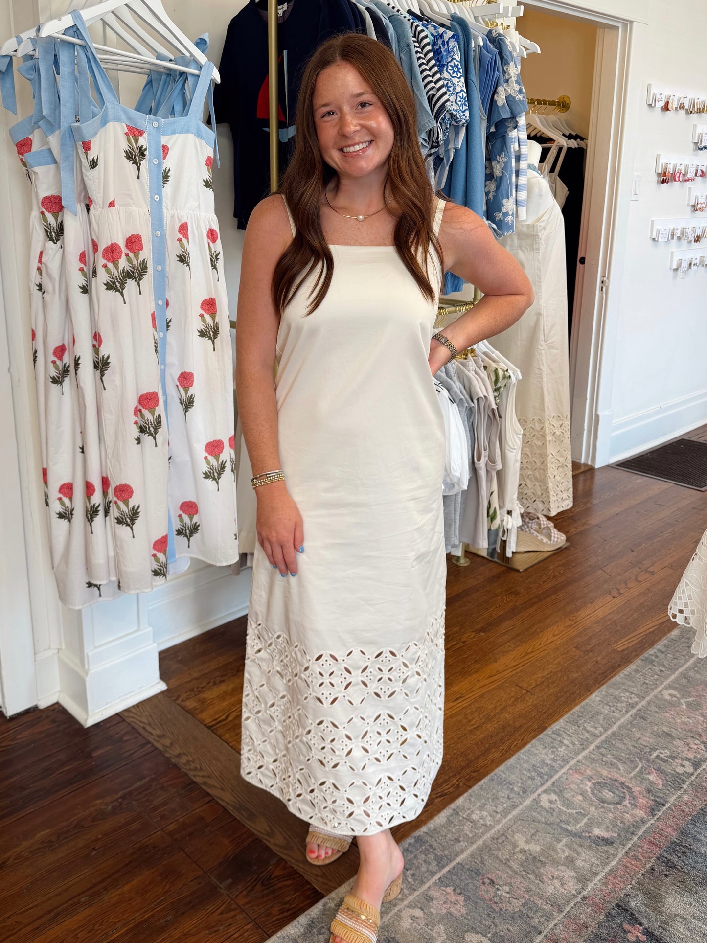 Tara Embroidered Ecru Dress