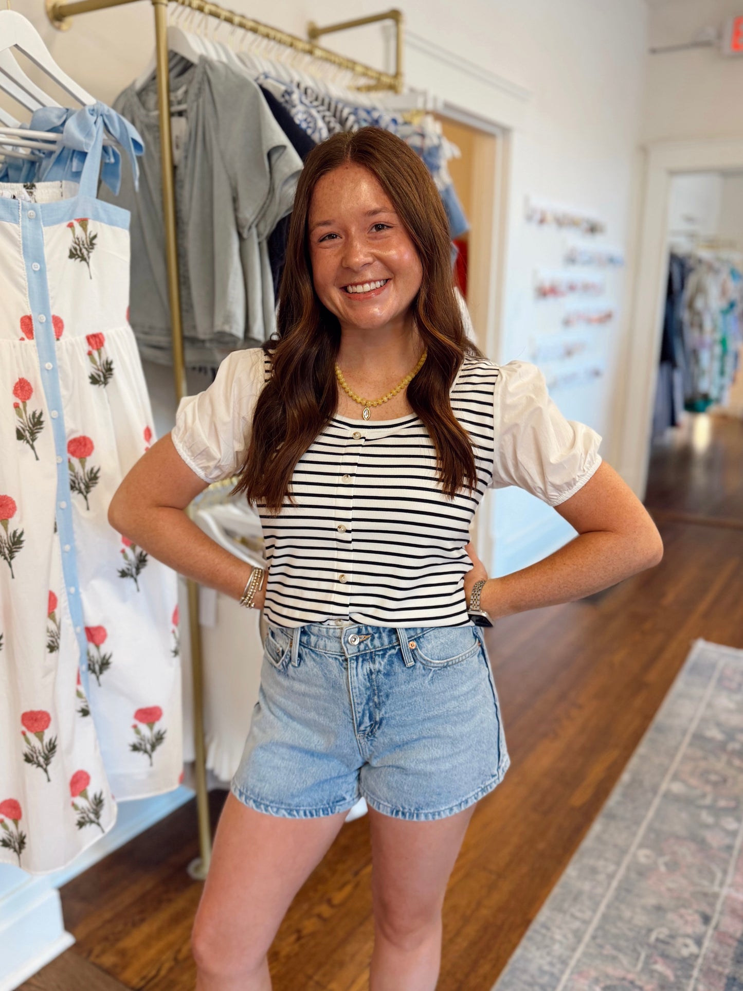 Jillian Stripe Button Down - White/Navy