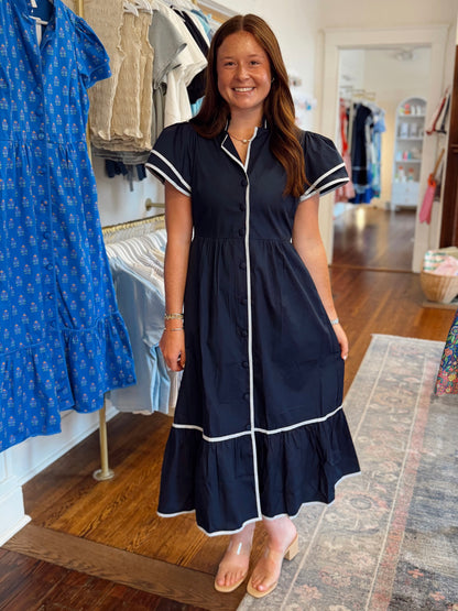 Davie Button Down Navy Dress