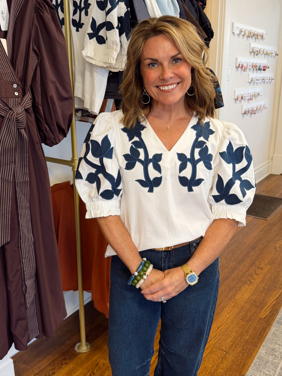 Kendra Embroidered Puff Sleeve Top