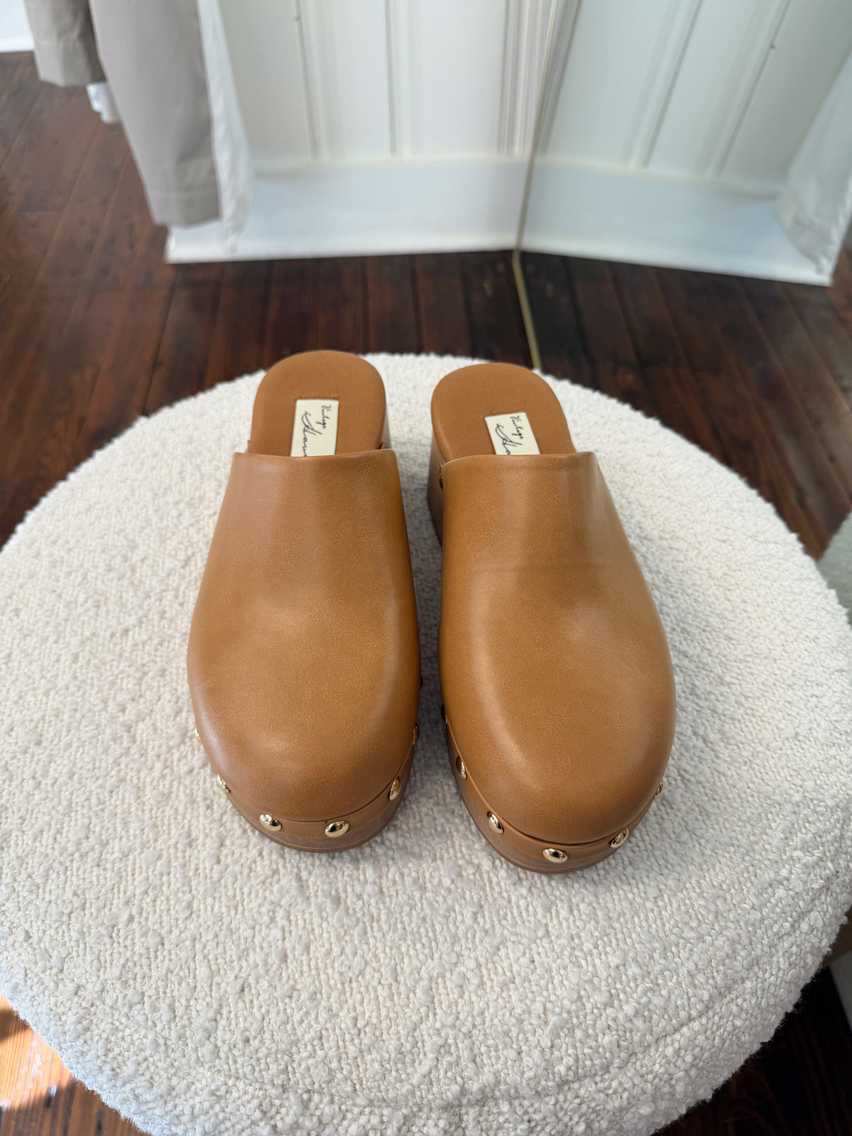 Cognac Wooden Studded Clogs
