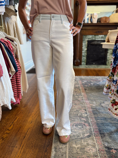 White Contrast Waistband Jeans