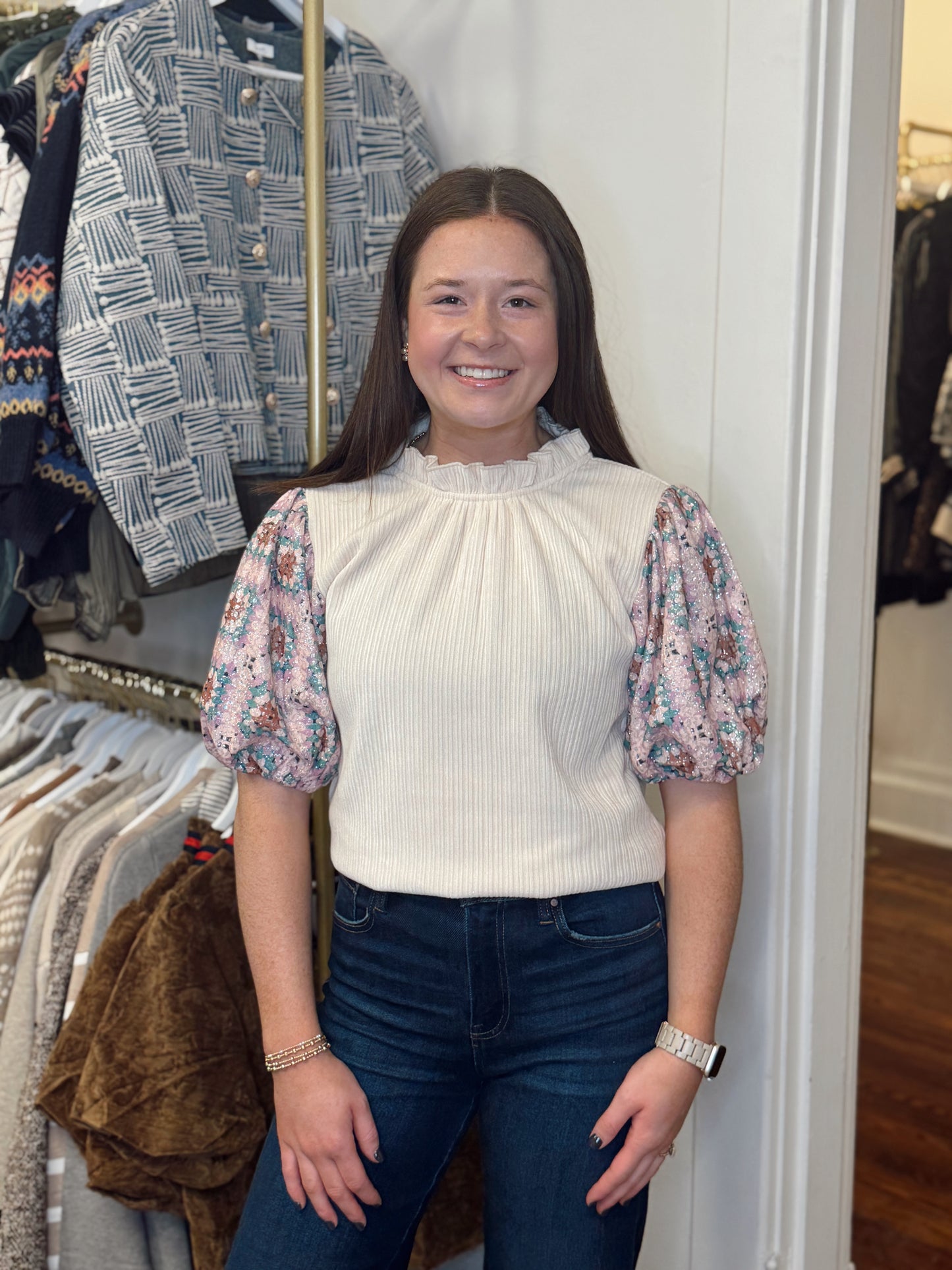 Carmine Corduroy Puff Sleeve Top