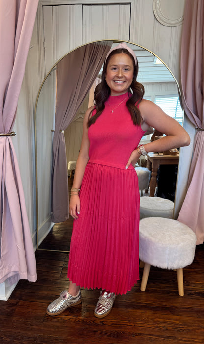 Hot Pink Pleated Dress